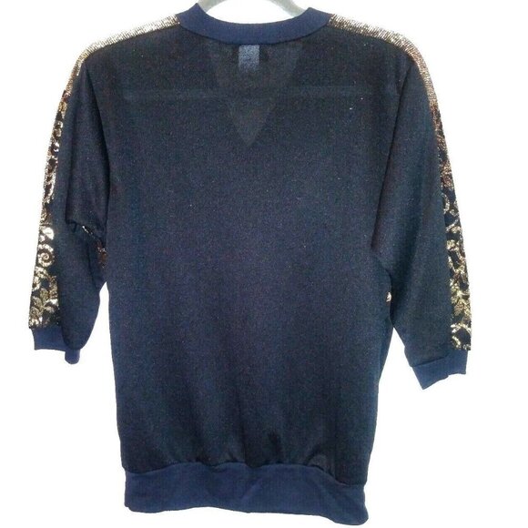 PARTY TOP womens GOLD BLACK vintage European Club Sz M MADE IN USA V neck - Picture 2 of 6
